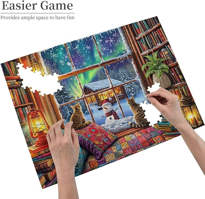 Winter Reading Nook 500 Piece Jigsaw Puzzle Winter Puzzles 500 Pieces Funny Cat Puzzle Puzzles for Indoor Cats for Adults Challenging Puzzle Perfect for Game Nights