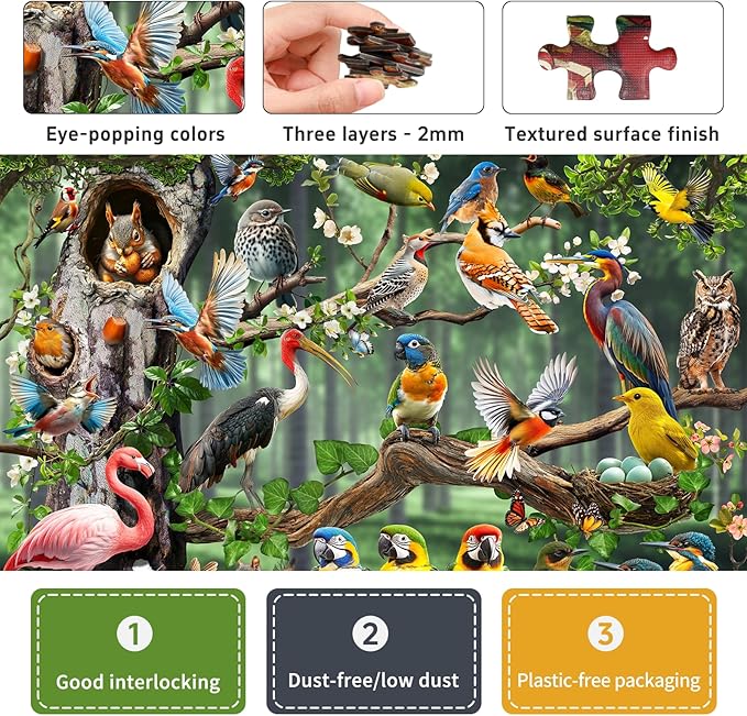 Colorful Birds Party 1000-Piece Jigsaw Puzzle for Adults, Challenging Puzzle Game with Unique Shaped Pieces, Perfect for Game Nights and Gift-Giving, Finished Puzzle Size is 26.6 x 19.2 in