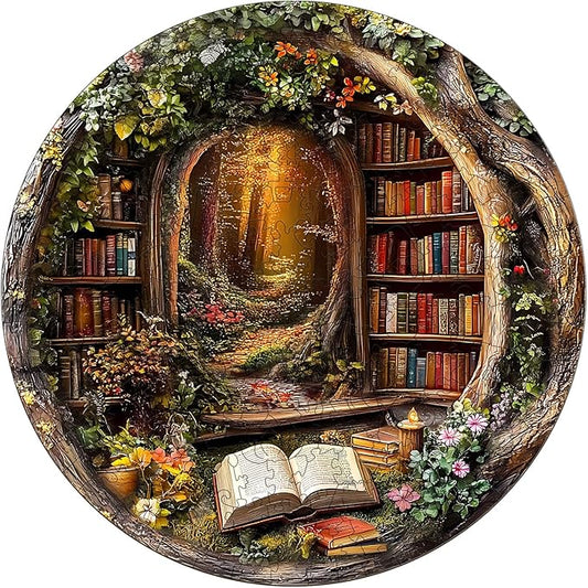 KAAYEE Wooden Puzzles for Adults, 3D Visual Effect Tree House Library Wooden Jigsaw Puzzle Unique Shape Wood Puzzle Adult, 3D Effect Flat Puzzle Birthday Family Games (L-13.4 * 13.4 in-295pcs)