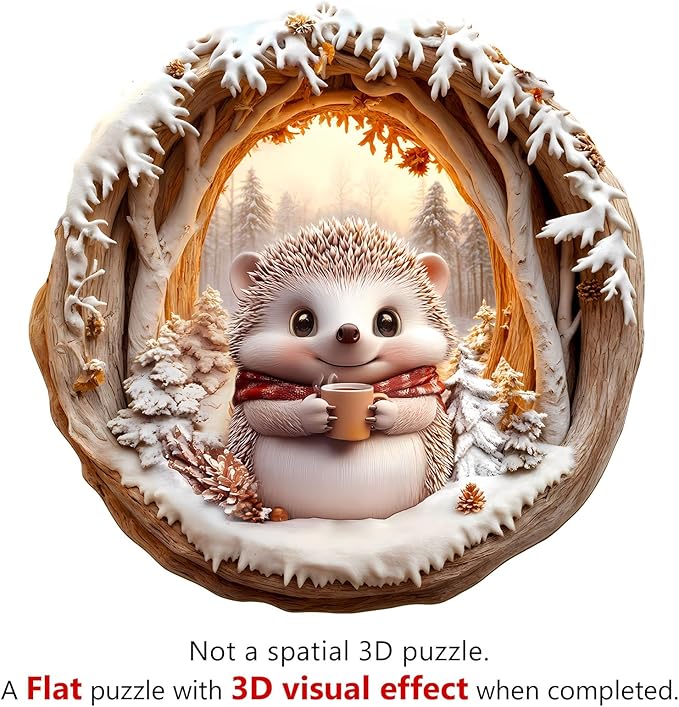 Wooden Puzzles for Adults, Cave Hedgehog Puzzles with 3D Visual Effect, Adult Puzzles, Birthday Gifts for Women Men (L-13.4 * 13.4in 285pcs)