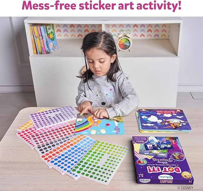 Skillmatics Dot It Sticker Art - Disney Princess, Mess-Free Fun for Kids, 500+ Stickers, Craft Kits, DIY Scrapbooking Activity, Travel Toys, Gifts for Girls & Boys Ages 3, 4, 5, 6, 7