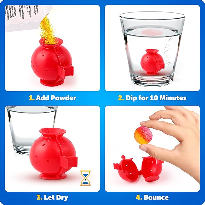 Blue Marble Bouncy Ball Science Kit - Make Up to 45 Glow in The Dark Bouncy Balls for Kids with 6 Colors & 5 Mold Shapes, DIY STEM Projects, Science Kit for Kids, Kids Science Projects, Ball Maker