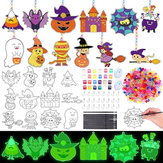 LIUBUJINGYING 36 Sets Halloween Glow in The Dark Suncatcher Kits Halloween Suncatcher Ornaments Decoration Pumpkin Boo Bat Luminous DIY Window Paint Art Suncatchers Trick or Treat Gift for Party
