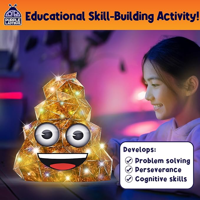 PRISMIC Emoji Poo 3D Puzzle Craft Kit - Funny Light-Up Night Lamp DIY Toy for Teens, Girls & Boys Ages 12-17 Years Old, Hilarious Gift, Cute Room Decor, Cool Crafts for Kids & Tweens