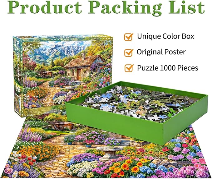 HUADADA 1000 Piece Puzzles for Adults - Colorful Flower House in The Mountains -Vibrant Views- Jigsaw Puzzles for Adults and Kids 1000 Piece Educational Games Colorful Puzzles for Home Decoration
