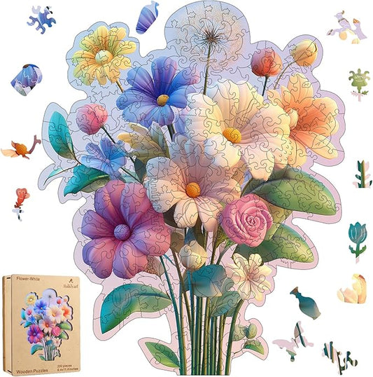 Ruikiyart Wooden Puzzles for Adults, 5MM 200 Pieces Flower Wooden Jigsaw Puzzles, Floral Puzzle Unique Shaped Gifts for Adults and Kids on Thanksgiving, Christmas Family Puzzle Games (9.4"*11.4")