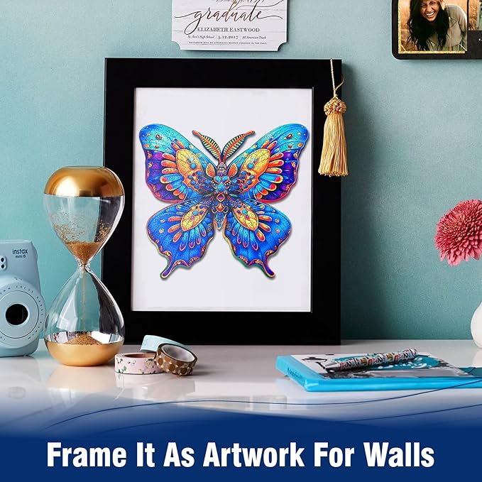 Wooden Puzzles for Adults, 200 Piece Butterfly Wooden Jigsaw Puzzles, Unique Puzzles with Beautiful Wooden Box, Challenging Puzzles for Older, Puzzle Lovers, 11.49" x 10.23"