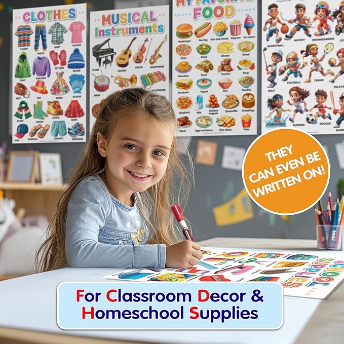 DeeDee's Workshop 16 Educational Posters vol. 2, Toddler Wall Decor, Daycare Essentials, Pre K Learning Materials (English vol. 2)