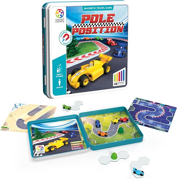 SmartGames Pole Position Metal Box Travel Game with 48 Challenges for Ages 7 - Adult
