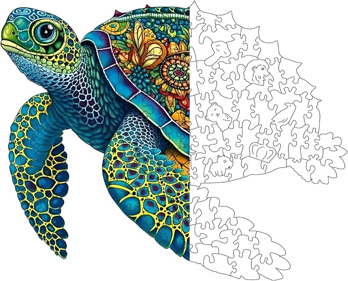 Wooden Puzzles, Sea Turtle Jigsaw Puzzles, 148 Pieces Unique Shaped Wooden Puzzle for Adults and Kids, Family Game (Sea Turtle, Large)