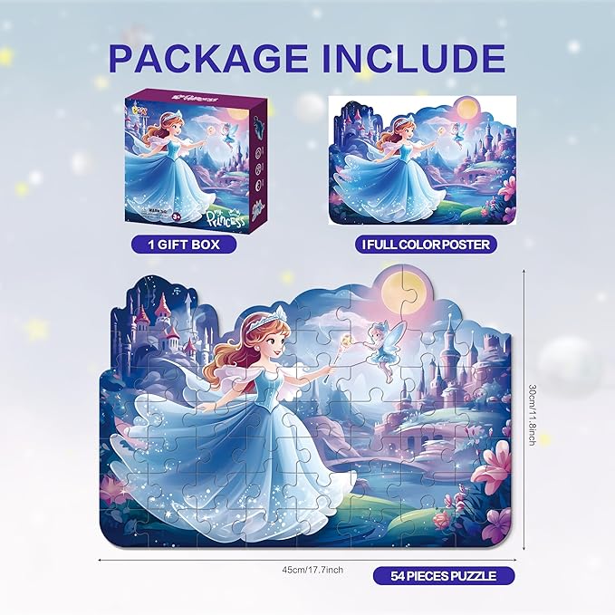 Princess Floor Jigsaw Puzzles for Kids Ages 4-6, 54 Pieces Fun Puzzles for Children, Engaging and Colorful Educational Activity for Little Princesses