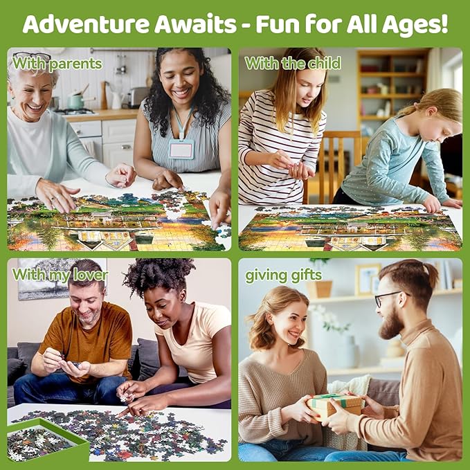 300 Piece Puzzle for Adults, Jigsaw Puzzle, Lakeside Villa with Cat and Garden, Family Kids and Adults Fun Gift, 20.5x15 in