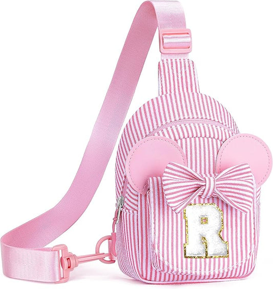 Pink Crossbody Bag, Gifts for Little Girl, Birthday Gifts for 2 3 4 5 6 7 Year Old Girls Gift Ideas, Birthday Gift for Girl Kids, Small Initial Belt Bag (Pink R)