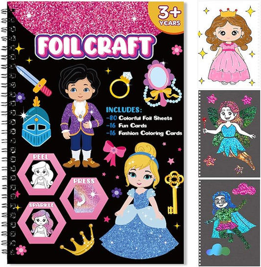 Foil Craft Dress Up DIY Fun Kits, No Mess Creative Foil Art Kits Set Drawing Game for Kids, Birthday Gifts Crafts Supplies Travel Toys for Girls & Boys Ages 4-9