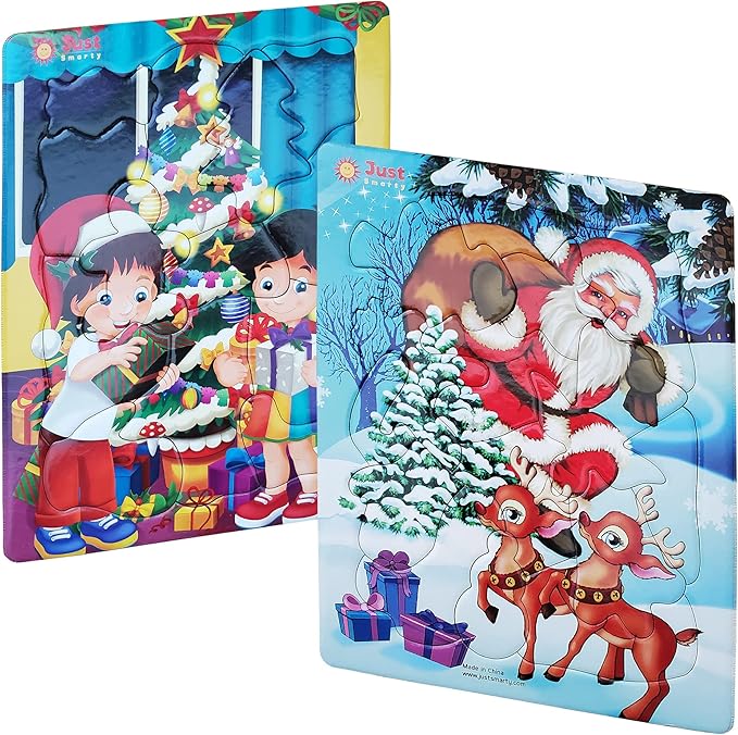 Just Smarty Preschool Christmas Puzzles for Kids Ages 3-5 Set of 2 | Fun Shapes 13 & 15 Pieces Santa Design with Tray | Christmas Best Gift | Educational Kids Puzzles Ages 3-5 Level 4