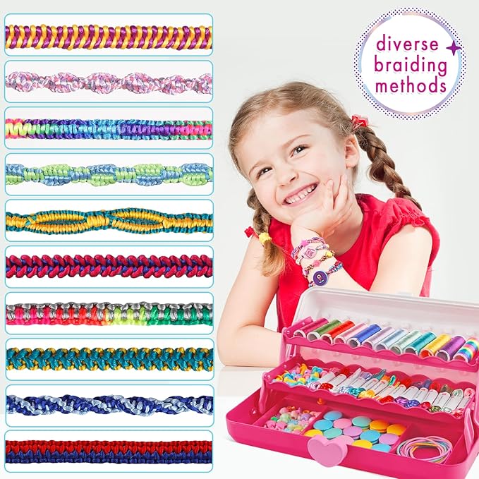 TingingYuli Friendship Bracelet Making Kit with Storage Box,DIY String Bracelet Arts and Craft for Girls Aged 8-12, Birthday Gifts for Ages 6 7 8 9 10 11 12 Year Old -White/Rose