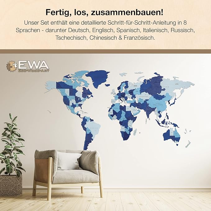 EWA Eco-Wood-Art - Wooden Puzzles for Interior and Design - World map - Souvenir, Gift, Kitchen, Home Decor, Interior (Untouched Worlds 126 Pieces)