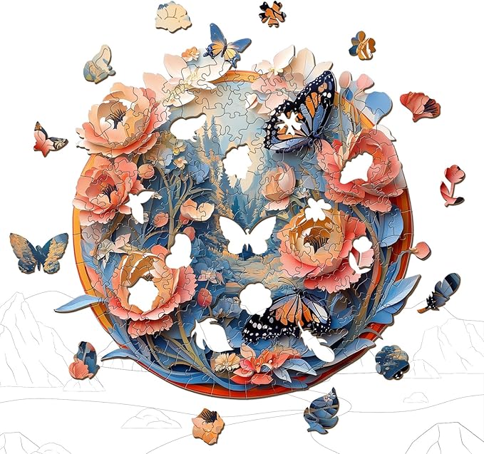 Wooden Puzzles for Adults - Jungle Butterfly Wood Puzzles Adult - Unique Animal Shape Wooden Jigsaw Puzzles for Adults - Birthday Gifts for Puzzle Lovers, Family (11.4 * 11.3in)