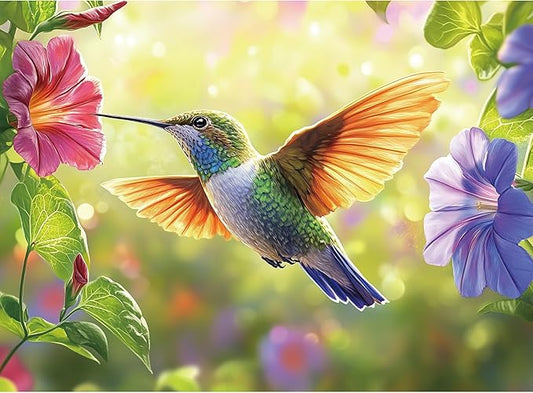 300 Pieces Puzzle for Adults,Hummingbird and Flowers Large Pieces Jigsaw Puzzle for Kids Adults Seniors,Recycled Paper,Glossy & Sturdy Pieces,Challenging Puzzle & Perfect Family Game (20.5 x 15 in)