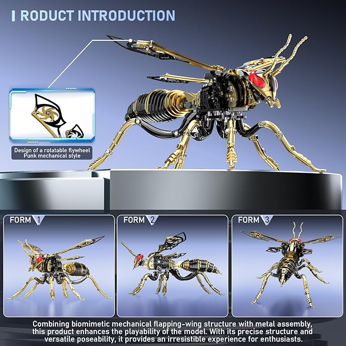 3D Puzzles for Adults, Bumblebee Metal Assembly Jigsaw Game with Steel Mechanical Engineering, Advanced DIY Crafts for Relief & Collection(Black-Gold)