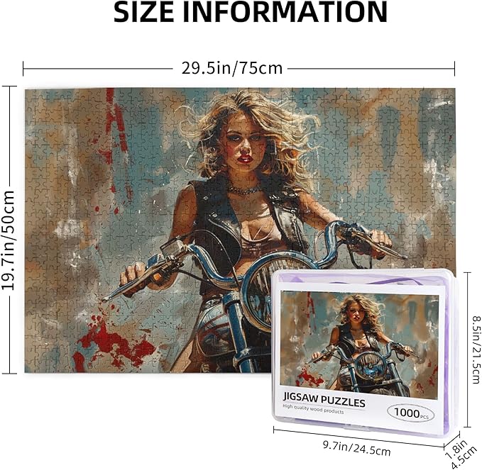 Women's Motorcycle-Themed Jigsaw Puzzle, 1000 Pieces, Retro Styles, Eco-Friendly Wooden Puzzle, Ages 14+