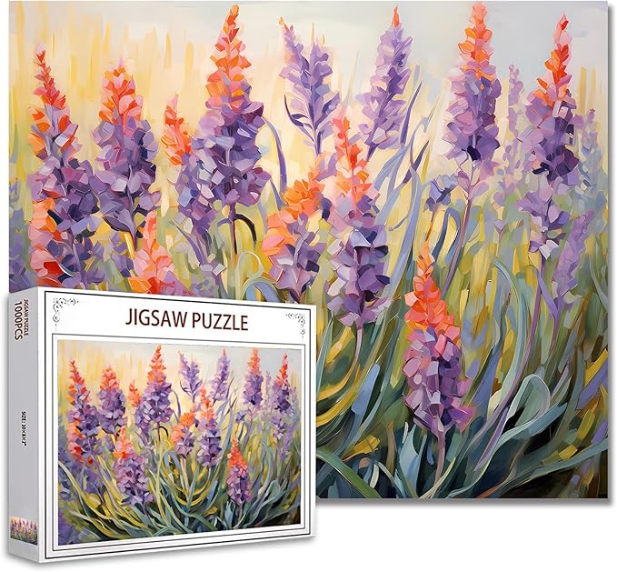Colorful Flowers Jigsaw Puzzle，Lavender Green Grass 1000 Pieces Jigsaw Puzzles for Adults，27 x 20 Inches Puzzles for Families，HD Quality Flowers Puzzle Gift，Family Activity Perfect for Game Night