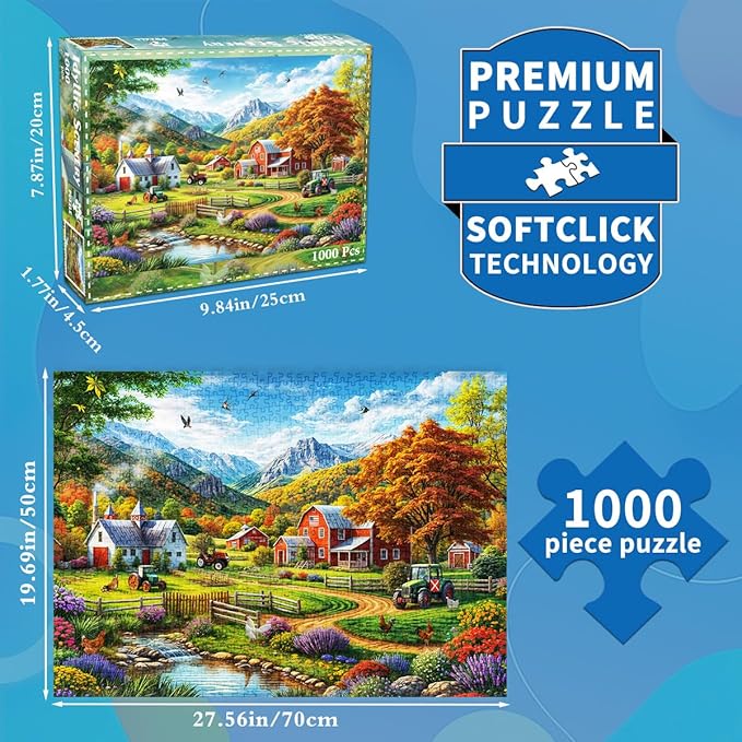 HUADADA 1000 Piece Puzzles for Adults - Country Life - Jigsaw Puzzles for Adults and Kids 1000 Piece Educational Games Colorful Puzzles for Home Decoration