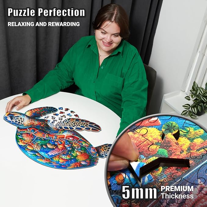 LEOGOR Wooden Jigsaw Puzzles for Adults 500 Pieces (25.2 x 16.4 in), Sea Turtle Puzzle, Extra-Thick 5mm Wood, Colorful Marine Life Design, Unique Gift and Interesting Challenge for Adults and Teens