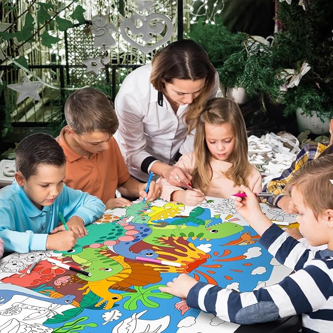 Gatherfun Dinosaur Party Giant Coloring Poster - 31.5x 72 Inches - Versatile Classroom Wall Décor & Birthday Activity - Dinosaur Poster or Table Cover for School Parties and Special Events
