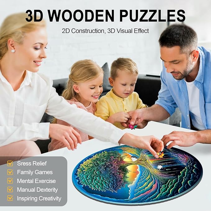 Wood Puzzles Adult, Rainbow Tree of Life Puzzle, Unique Wooden Puzzle for Adults and Kids, Family Game, Animal Shaped Jigsaw Puzzles, 200 Piece 11.2"×11.2"