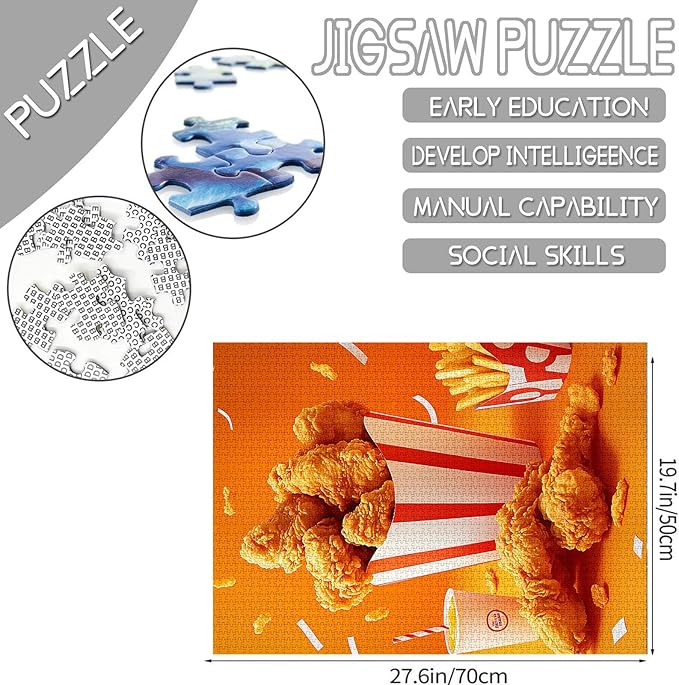 Tucocoo 1000 Piece Jigsaw Puzzles for Adults Fried Chicken Meal Set Jigsaw Puzzle Snack Food Art 1000 Pieces Puzzles for Challenging Family Activity Game Colorful DIY Crafts Puzzle Wall Decor Gifts