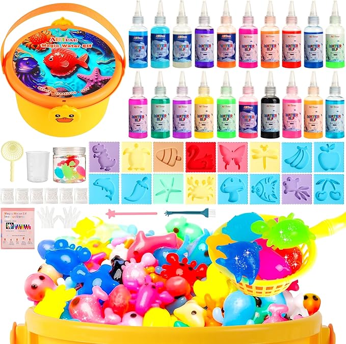 ARTPAR Magic Water Elf Toy Kit - Aqua Fairy DIY Craft Set with 20 Magic Gels & 16 Molds - Create Your Own Squishy Water Pets - Fun STEM Art Activity for Kids-Festival Birthday Gift for Boys Girls