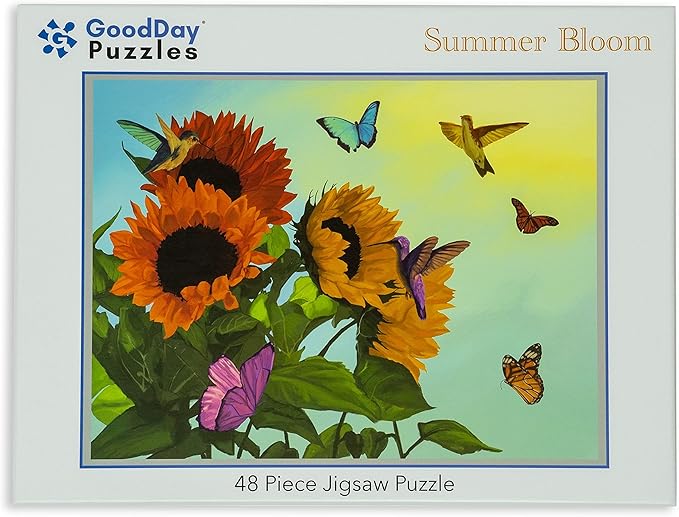 Large Piece Jigsaw Puzzle – Easy & Colorful, Dementia & Memory Activities for Seniors, Elderly Gifts, 48 Pieces, Summer Bloom