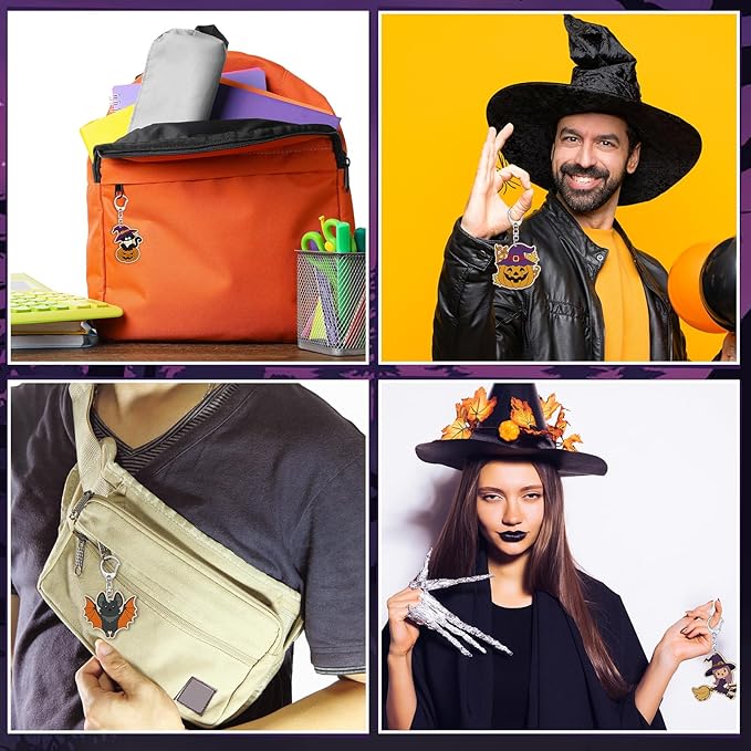 Trnayi 24 Sets Halloween Party Favors Gift Color Your Own Ghost Pumpkin Spider Witch Bat Unfinished Wooden Keychains DIY Crafts for Halloween Birthday Holiday Home Activities