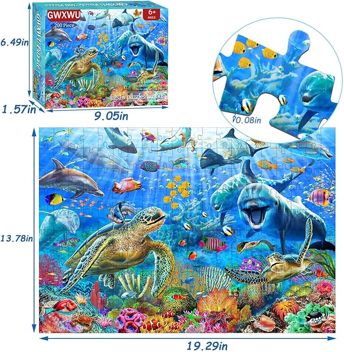 Puzzles for Kids Ages 6-8 8-10 Year Old - Ocean Adventure Puzzle, 200 Pieces Jigsaw Puzzles for Kids, Learning Educational Toys for Boys and Girls