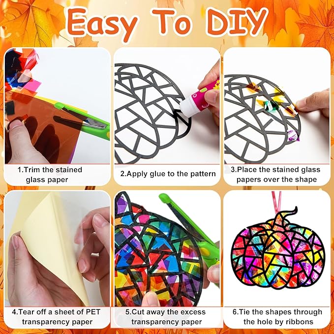 EggSun 36 Sets Fall Thanksgiving Suncatchers Craft Kit for Kids Ornaments Stained Glass Window Arts and Crafts Kit for Classroom Holiday Projects Home Party Favors Decorations Ages 4 8 12