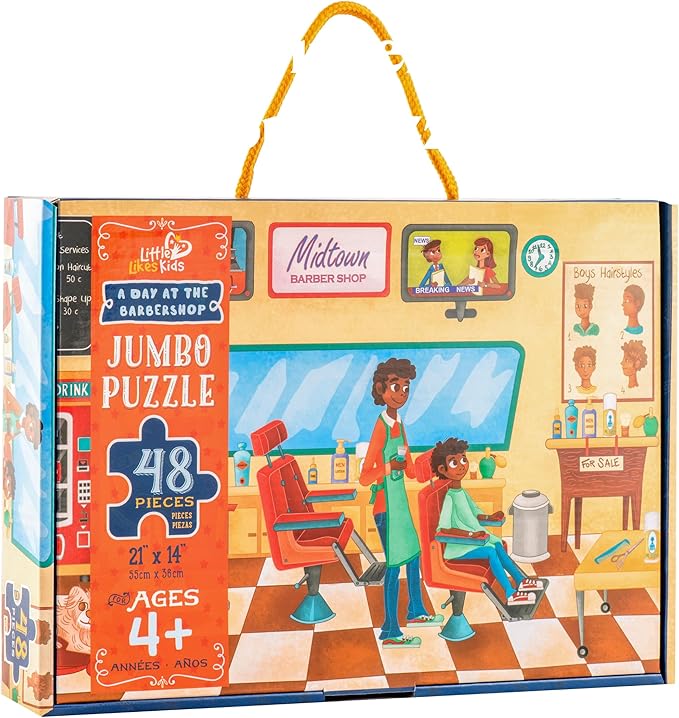 Upbounders- A Day at The Barbershop 48 Piece Floor Puzzle, Beginner Puzzle for Toddlers Kids - African American Boy - Ages 4-8 (Multicultural)