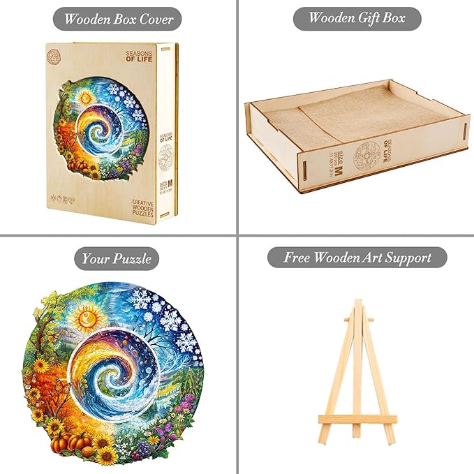 KAAYEE Wooden Puzzles for Adults, 3D Visual Effect Seasons of Life Wooden Jigsaw Puzzle Unique Shape Wood Puzzle Adult, 3D Effect Flat Puzzle Birthday Family Game (M-11.4 * 11.4 in-200pcs)
