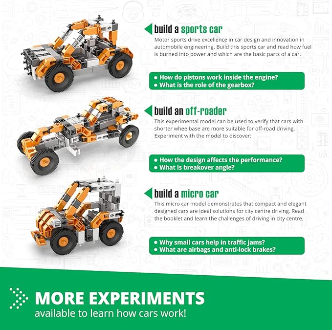 Engino STEM Toys, Technology of Machines- How Cars Work, Building Kit for Kids 9+, Educational Kit, Gifts for Boys & Girls, STEM Engineering Toys (10 Model Options)
