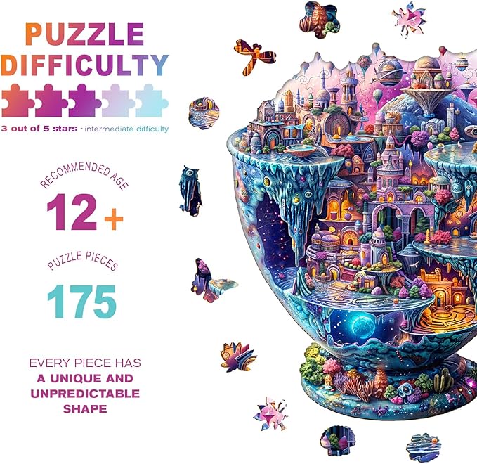 Wooden Puzzles for Adults - Interstellar City Wooden Jigsaw Puzzle - Unique Animal Shaped Wood Puzzles Adult - Christmas Birthday Gifts for Adults/Friends/Family - 175pcs 11.4 * 11.2in