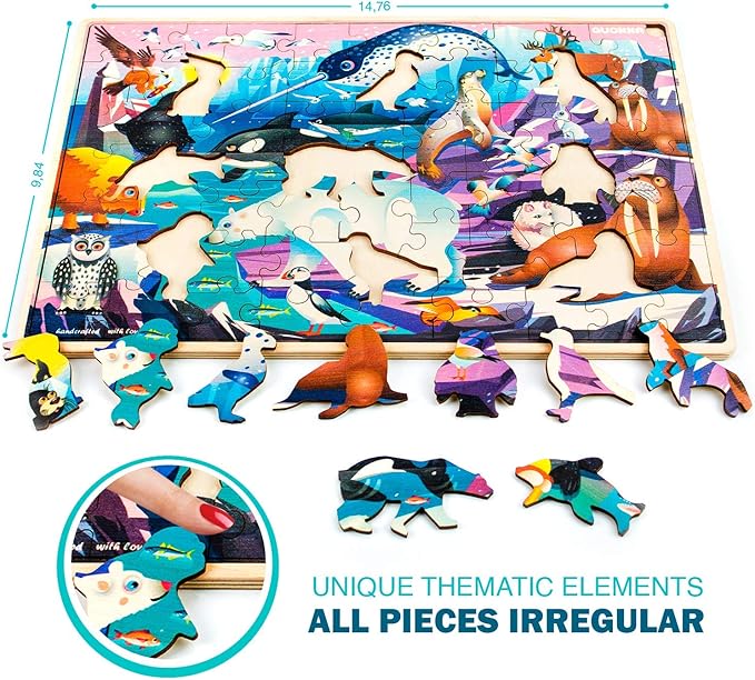 QUOKKA Wooden Puzzles for Kids Ages 4-6 – 4 x 60 Piece Kids Puzzles Ages 4-8-10 Year Olds by QUOKKA - Jigsaw Learning Game with Animals Dinosaurs City for 3-5 yo Wood Toys for Boys and Girls