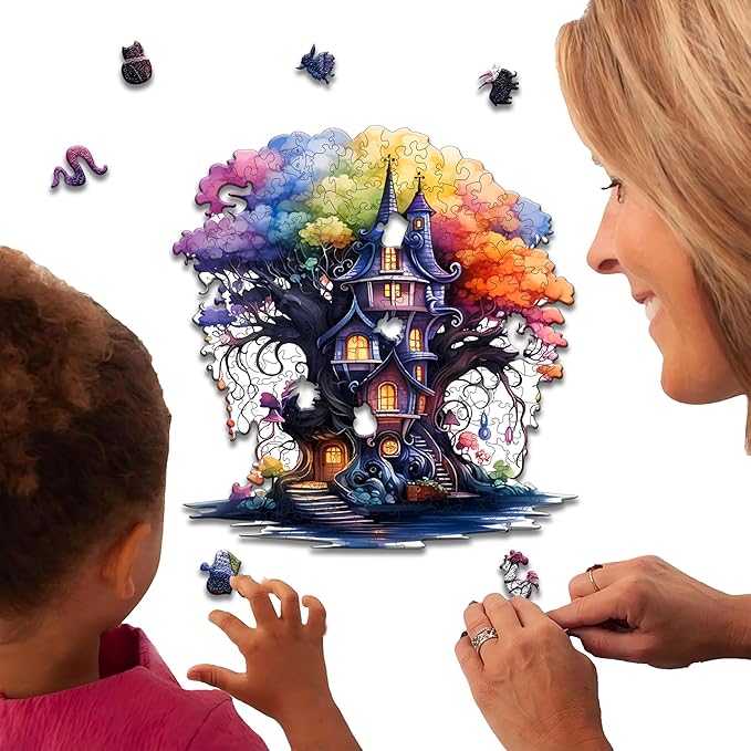 Wooden Puzzles, 174PCS Magical Tree Jigsaw Puzzles, Unique Shaped Wooden Puzzle for Adults and Kids, Family Game(Magical Tree, Large)
