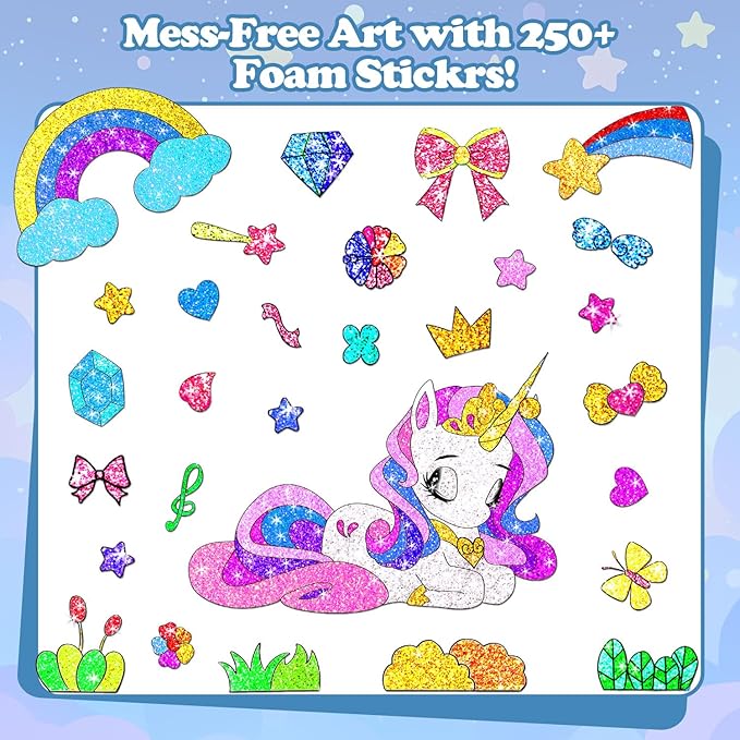 ManeFoodou Foil Fun - Princesses No Mess Art for Kids, Craft Kits & Supplies, DIY Creative Activity, Travel Toys, Birthday Gifts for Ages 4, 5, 6, 7-12 (Unicorn)