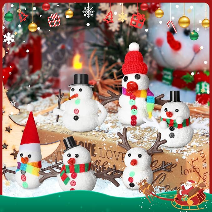 Shappy 24 Pack Christmas Snowman DIY Craft 326 Pcs Build Craft Kit Christmas Decoration Air Dry Modeling Clay for Winter Party DIY Gift Indoor Outdoor Holiday Decoration(Foam Snowman)
