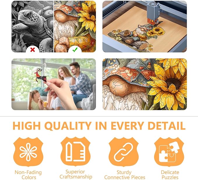 Wooden Puzzles for Adults, Sunflower Gnome Wooden Jigsaw Puzzle for Adults, Colorful Flowers Wood Puzzles Adult, Unique Shape, Fun Presents for Friends, Wall Art Home Decor(M -11.3 * 11.5in-157 pcs)