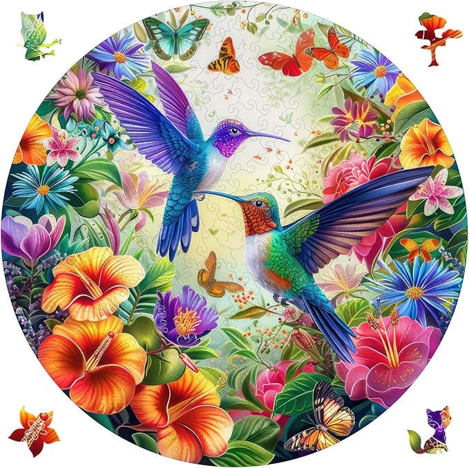 Ruikiyart Wooden Puzzles for Adults, 5MM 500 Pieces Hummingbird Wooden Jigsaw Puzzles, Birds Puzzle Unique Shaped for Adults and Kids on Thanksgiving, Christmas Family Puzzle Games (16.7'' x 16.7'')