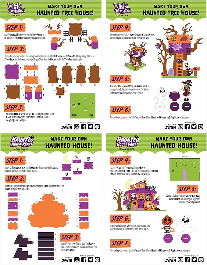 JOYIN 2 Pack Halloween Foam Craft Kit, Party Favors for Kids, 3D Tree House and Pumpkin Haunted House, Halloween Art and Craft DIY Kits, School Activities Game Party Decoration