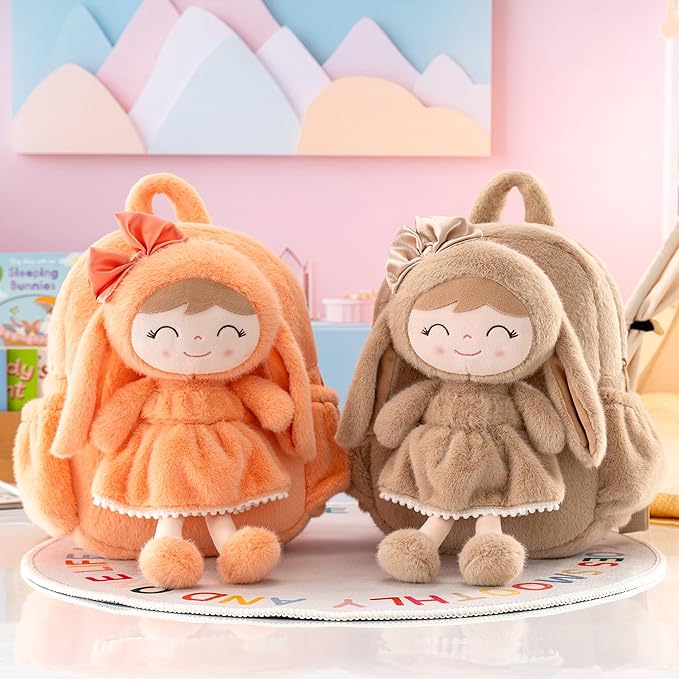 Gloveleya Toddler Backpack with Soft Brown Rabbit 11 inches Detachable Design for Girl Age 2+