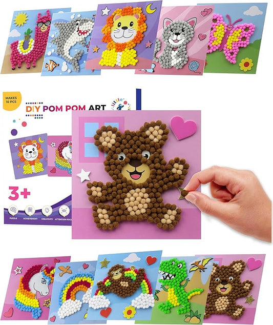 Little Jupiter DIY Pom Pom Art - Makes 10 Art Pieces for Boys & Girls - Crafts for Kids Age 3-5 - Toddler - Kids Crafts Activities