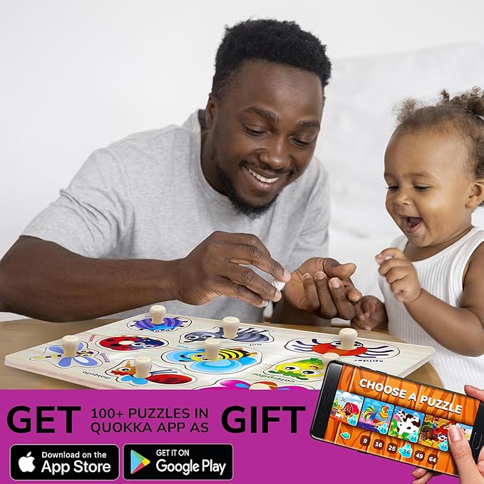 QUOKKA Wooden Puzzles for Toddlers 1-3 - 6XSET Toddler Puzzles Ages 2-4 with Rack - Learning Alphabet - Numbers - Animals Montessori Toy for Kids 3-5 - Wood Games Gift for Boys and Girls